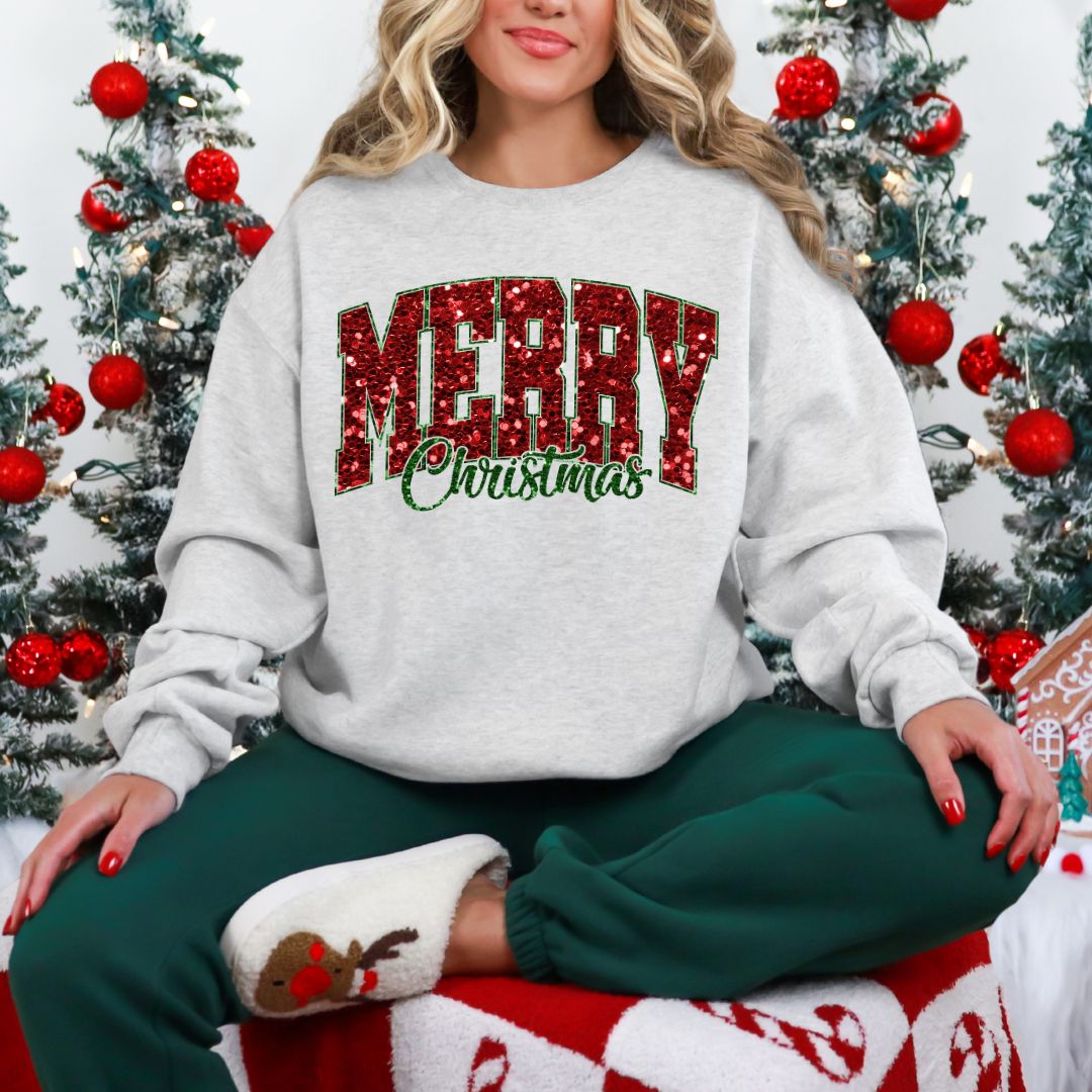 Merry Christmas Faux Sequins Sweatshirt